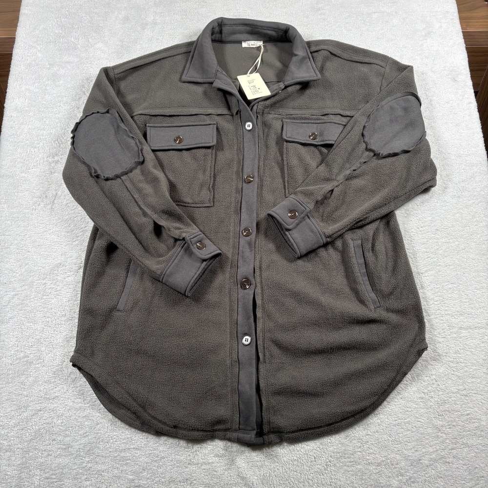 La Miel by Hyped‎ Unicorn Shacket Womens Medium Gray Fleece  Button Front